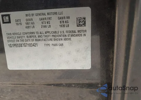 2016 Chevrolet Cruze Limited 1Lt Auto from USA, damaged, VIN 1G1PE5SB7G7183421